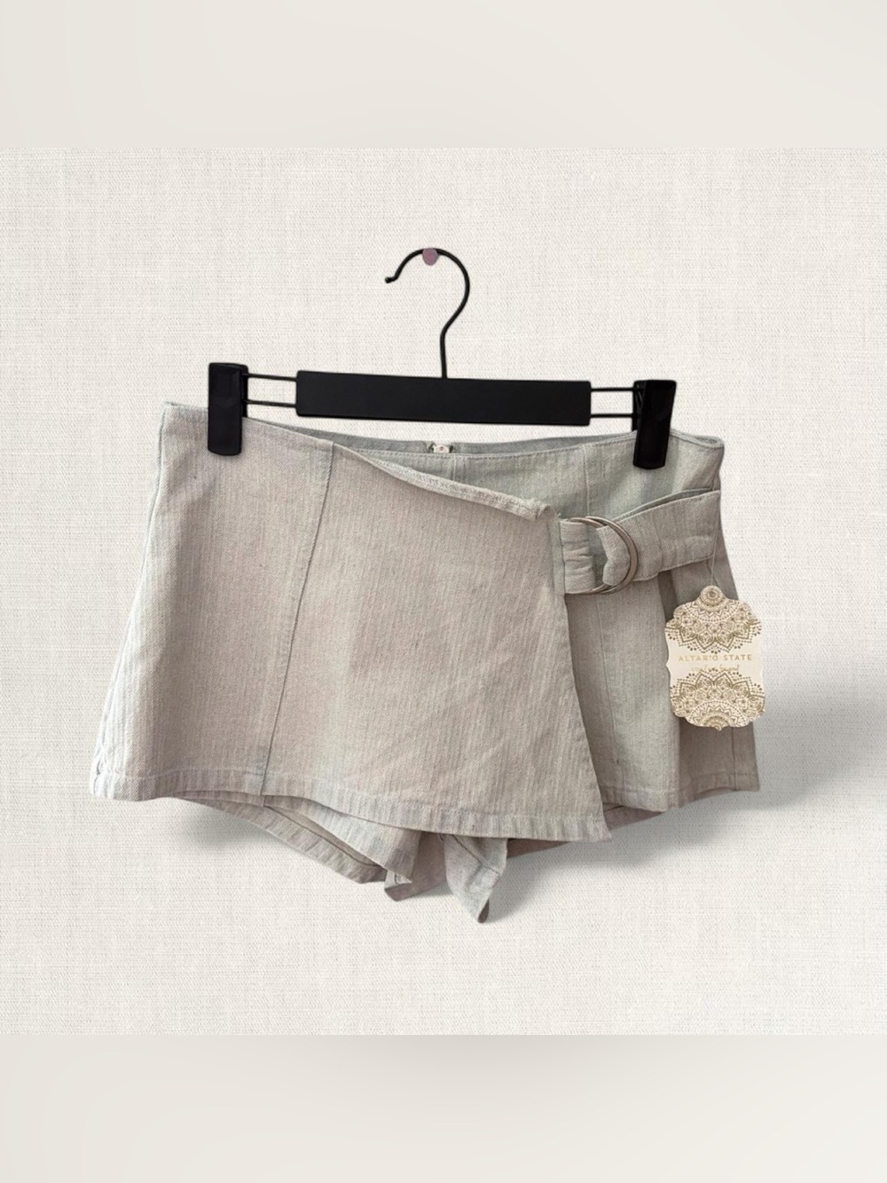 Altar'd State Light Gray Wrap Skort with Buckle Belt